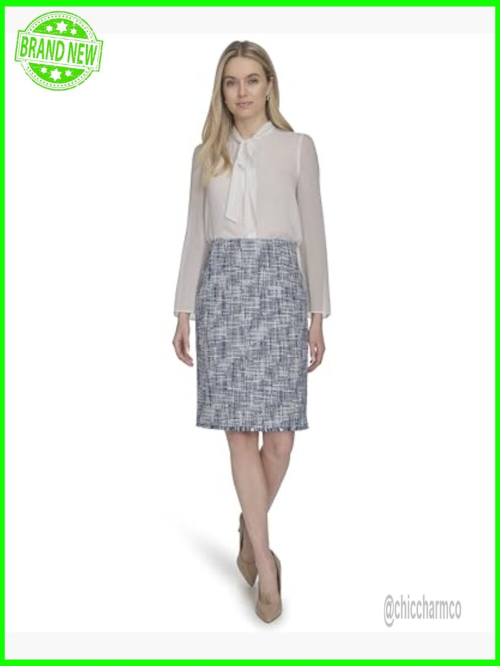Tweed Pencil Skirt Knee Length Business Casual Button Dry Clean Only - Picture 2 of 6